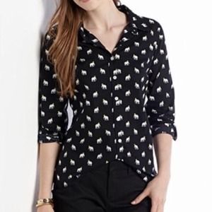 Crown & Ivy Elephant Novelty Button Top Black M